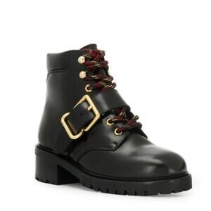 SANDRO PARIS Noir Grant Lace Up Leather Combat Buckle Boots Black